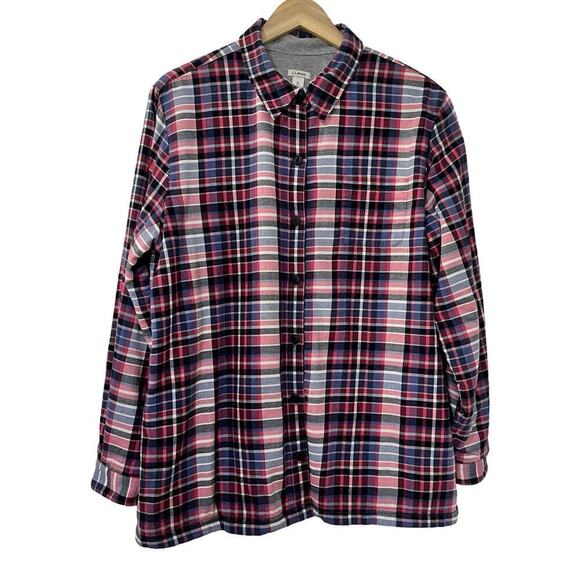 L.L. Bean Fleece Lined Flannel Shirt Jacket Size XL Pink Outdoors Women's - Picture 1 of 8